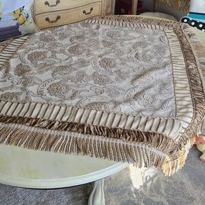 Elegant Brown and Cream Tablecloth/Throw with Fringe